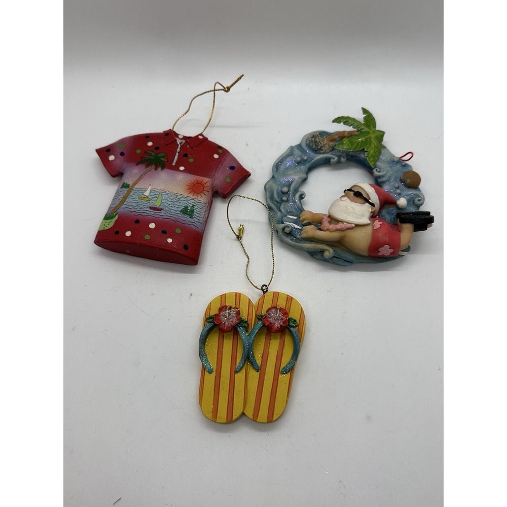 Beach Christmas Ornament Lot Surfing Santa Flip Flops Hawaiian Shirt Tropical